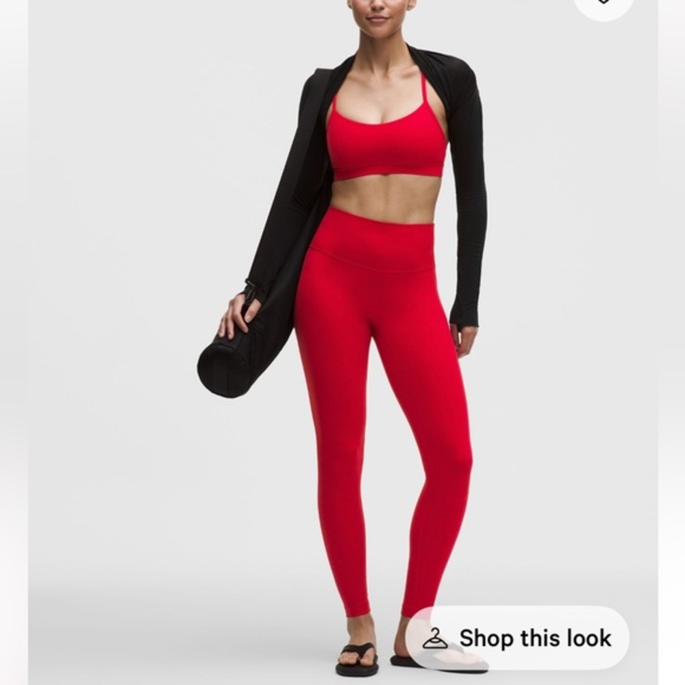 Lululemon sz 8 High-Waist Red Active Leggings w logo on side leg wide waistband